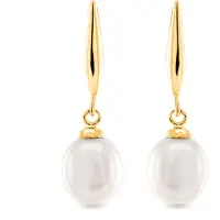 Luxenter Essential Oorbellen in 925 Sterling Zilver en Witte Parel afgewerkt in 18 karaat geel goud