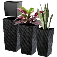 Kadax Bloempotset, bloempot van kunststof, plantenbak, weerbestendige bloempot, voor binnen en buiten, weerbestendige bloempot (zwart rotan, set van 3 stuks)
