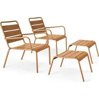 Oviala - Set van 2 karamelkleurige metalen relaxfauteuils met voetensteun - Palavas