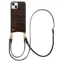 Selencia Nova Croco Telefoonhoes met Koord en Pashouder voor de Apple iPhone 14 / 13 - Choco Brown
