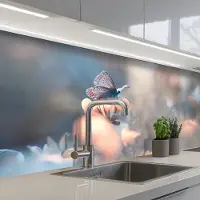 KitchenYeah Keuken achterwand 150x80 cm - Spatscherm zelfklevend Bloemen - Vlinder - Natuur - Botanisch - Muurbeschermer - Spatwand fornuis