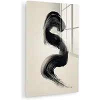MuchoWow Glasschilderij 60x90 cm - Schilderij acrylglas - Penseelstreek - Zwart - Minimalistisch - Foto op glas - Muurdecoratie woonkamer - Wanddecoratie slaapkamer - Schilderijen