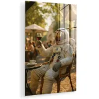 MuchoWow Glasschilderij 60x90 cm - Schilderij acrylglas - Wijn - Rood - Terras - Koffie - Foto op glas - Muurdecoratie woonkamer - Wanddecoratie slaapkamer - Schilderijen