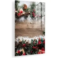 MuchoWow Glasschilderij 120x180 cm - Schilderij acrylglas - Kerstdecoratie - Geschenken - Hout - Veelkleurig - Foto op glas - Muurdecoratie woonkamer - Wanddecoratie slaapkamer - Schilderijen