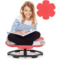 Costway Sensorische draaistoel voor kinderen, 360° kinderdraaistoel, carrousel, autisme, kinderstoel met antislip metalen basis, carrouselstoel voor binnen voor peuters vanaf 3 jaar (rood, bloem)