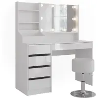 Vicco Kaptafel set met kruk Sherry Wit/Wit Hoogglans 119.8 cm met spiegel en kruk, Model 57607