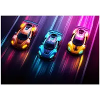 WALLARENA - Fotobehang - 200x140 cm - fotobehang voor kinderen met raceauto's in neon, vliesbehang