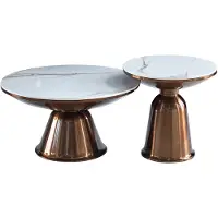 Starfurn Salontafel Ava - Rond Wit Marmer - Set van 2 - 75x75x38cm