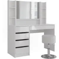 Vicco Kaptafel Sherry Wit/Wit Hoogglans 119.8 cm met spiegel en kruk, Model 57604