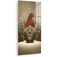 MuchoWow Glasschilderij 40x80 cm - Schilderij acrylglas - Kerstgnome - Konijntjes - Kleurrijk - Foto op glas - Muurdecoratie woonkamer - Wanddecoratie slaapkamer - Schilderijen