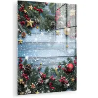 MuchoWow Glasschilderij 60x80 cm - Schilderij acrylglas - Kerstomlijsting - Sneeuw - Meerkleurig - Foto op glas - Muurdecoratie woonkamer - Wanddecoratie slaapkamer - Schilderijen