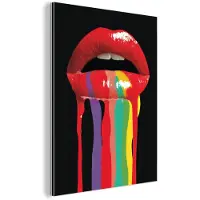 MuchoWow Aluminium schilderij 120x160 cm - Wanddecoratie metaal - Lippen - Kleuren - Zwart - Metalen muurdecoratie woonkamer - Decoratie industrieel - Foto op dibond - Industriële accessoires slaapkamer