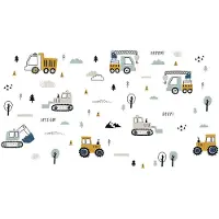 Siso Wandsticker Tractors en Graafmachines - Set van Bouwmachines - 50x90 cm - Voertuig Stickers voor Jongenskamer en Plafond - Muursticker