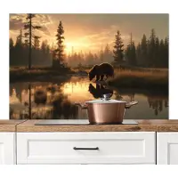 KitchenYeah Spatscherm keuken 120x80 cm - Kookplaat achterwand Beer - water - Bos - Ochtendlicht - Muurbeschermer - Spatwand fornuis - Hoogwaardig aluminium