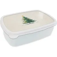 MuchoWow Broodtrommel Wit - Lunchbox Kerstboom - Illustratie - Ster - Sneeuw - Brooddoos 18x12x6 cm - Brood lunch box - Broodtrommels voor kinderen en volwassenen