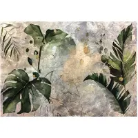 WALLARENA - Fotobehang - 150x105 cm - Fototapete met monstera bladeren in betonlook voor slaapkamer en woonkamer