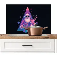 KitchenYeah Spatscherm keuken 80x55 cm - Kookplaat achterwand Retro - Kerstman - Rendieren - Kerstboom - Muurbeschermer - Spatwand fornuis - Hoogwaardig aluminium