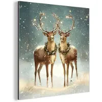 MuchoWow Aluminium schilderij 20x20 cm - Wanddecoratie metaal - Kerstmagie - Winterwoud - Rendier - Metalen muurdecoratie woonkamer - Decoratie industrieel - Foto op dibond - Industriële accessoires slaapkamer