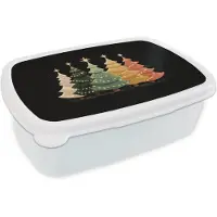 MuchoWow Broodtrommel Wit - Lunchbox Kerstbomen - Kleurrijk - Lichtjes - Ster - Brooddoos 18x12x6 cm - Brood lunch box - Broodtrommels voor kinderen en volwassenen