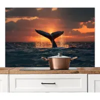 KitchenYeah Spatscherm keuken 120x80 cm - Kookplaat achterwand Walvis staart - Water - Zonsondergang - Muurbeschermer - Spatwand fornuis - Hoogwaardig aluminium
