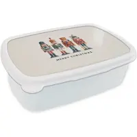 MuchoWow Broodtrommel Wit - Lunchbox Notenkrakers - Minimalistisch - Kerst - Beige - Brooddoos 18x12x6 cm - Brood lunch box - Broodtrommels voor kinderen en volwassenen