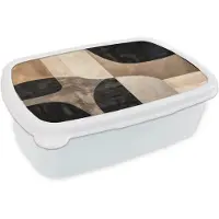 MuchoWow Broodtrommel Wit - Lunchbox Abstract - Vlakken - Zwart - Rond - Brooddoos 18x12x6 cm - Brood lunch box - Broodtrommels voor kinderen en volwassenen