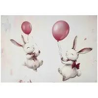 WALLARENA - Fotobehang - 300x210 cm - Schattige konijnen met ballonnen voor de kinderkamer