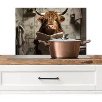 KitchenYeah Spatscherm keuken 70x50 cm - Kookplaat achterwand Schotse hooglander - Toilet - Krant - Badkamer - Muurbeschermer - Spatwand fornuis - Hoogwaardig aluminium