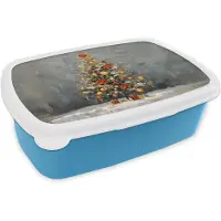 MuchoWow Broodtrommel Blauw - Lunchbox Kerstboom - Cadeaus - Rood - Goud - Brooddoos 18x12x6 cm - Brood lunch box - Broodtrommels voor kinderen en volwassenen
