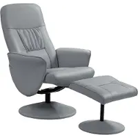 HOMCOM Relaxfauteuil met voetenbankje Metaal, kunstleer 81L x 76B x 101H cm Lichtgrijs
