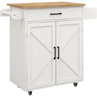 Merax Keukeneiland op Wielen – Witte Keukentrolley met Lade en Kast – Verstelbare Planken – Handdoekhouder – Kruidenrek – Werkblad van Rubberhout – Rolbare Keukenwagen met Slotwielen