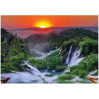 WALLARENA - Fotobehang - 300x210 cm - 3D waterval zon uitzicht woonkamer slaapkamer muurdecoratie