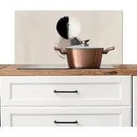 KitchenYeah Spatscherm keuken 80x40 cm - Kookplaat achterwand Cirkels - Strepen - Minimalistisch - Zwart - Muurbeschermer - Spatwand fornuis - Hoogwaardig aluminium