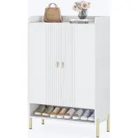 Mazazu Schoenenkast - Schoenenrek met deuren - Wit/Goud - Hout - 75x36.5110cm