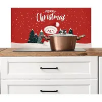 KitchenYeah Spatscherm keuken 90x45 cm - Kookplaat achterwand Kerstgroet - Sneeuw - Rood - Muurbeschermer - Spatwand fornuis - Hoogwaardig aluminium