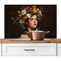 KitchenYeah Spatscherm keuken 100x65 cm - Kookplaat achterwand Portret - Vrouw - Bloemen - Muurbeschermer - Spatwand fornuis - Hoogwaardig aluminium