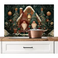 KitchenYeah Spatscherm keuken 100x65 cm - Kookplaat achterwand Kerst - Gnomen - Peperkoekhuisje - Rood - Groen - Muurbeschermer - Spatwand fornuis - Hoogwaardig aluminium
