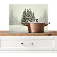 KitchenYeah Spatscherm keuken 70x50 cm - Kookplaat achterwand Bomen - Sneeuw - Wit - Muurbeschermer - Spatwand fornuis - Hoogwaardig aluminium