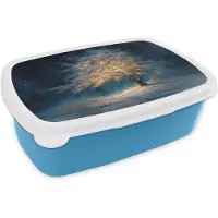 MuchoWow Broodtrommel Blauw - Lunchbox Levensboom - Nacht - Donker - Blauw - Brooddoos 18x12x6 cm - Brood lunch box - Broodtrommels voor kinderen en volwassenen