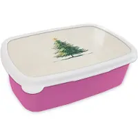 MuchoWow Broodtrommel Roze - Lunchbox Kerstboom - Illustratie - Ster - Sneeuw - Brooddoos 18x12x6 cm - Brood lunch box - Broodtrommels voor kinderen en volwassenen