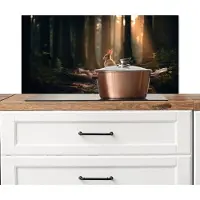 KitchenYeah Spatscherm keuken 90x45 cm - Kookplaat achterwand Konijn - Bos - Zonnestralen - Muurbeschermer - Spatwand fornuis - Hoogwaardig aluminium