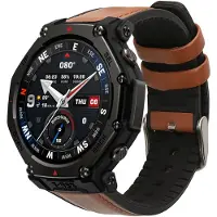 Kwmobile horlogeband geschikt voor Amazfit T-Rex 3 -Armband voor fitnesstracker van leer in bruin / zwart