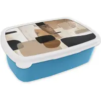 MuchoWow Broodtrommel Blauw - Lunchbox Vlakken - Abstract - Zwart - Strepen - Brooddoos 18x12x6 cm - Brood lunch box - Broodtrommels voor kinderen en volwassenen