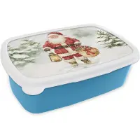 MuchoWow Broodtrommel Blauw - Lunchbox Kerstman- Winter - Sneeuw - Wit - Rood - Brooddoos 18x12x6 cm - Brood lunch box - Broodtrommels voor kinderen en volwassenen