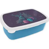 MuchoWow Broodtrommel Blauw - Lunchbox Rendier - Zonnebril - Neon - Kerstboom - Brooddoos 18x12x6 cm - Brood lunch box - Broodtrommels voor kinderen en volwassenen