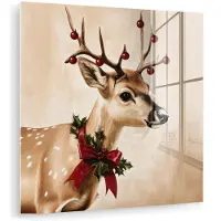 MuchoWow Glasschilderij 50x50 cm - Schilderij acrylglas - Gewei - Kerst - Rendier - Rood - Foto op glas - Muurdecoratie woonkamer - Wanddecoratie slaapkamer - Schilderijen