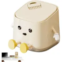 LONGZIMING Compacte Desktop Prullenbak met Deksel – Hygiënisch Push-to-Open Systeem – 15,5 x 15,5 x 14 cm Crème – Mini Afvalbak voor Bureau, Keuken & Badkamer