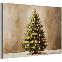 MuchoWow Aluminium schilderij 150x100 cm - Wanddecoratie metaal - Kerst - Sfeer - Groen - Metalen muurdecoratie woonkamer - Decoratie industrieel - Foto op dibond - Industriële accessoires slaapkamer