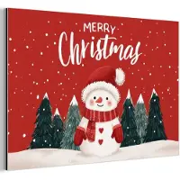 MuchoWow Aluminium schilderij 30x20 cm - Wanddecoratie metaal - Kerstgroet - Sneeuw - Rood - Metalen muurdecoratie woonkamer - Decoratie industrieel - Foto op dibond - Industriële accessoires slaapkamer
