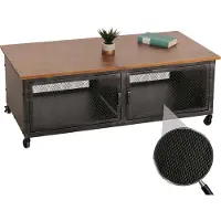 Mendler Salontafel -N28, sofatafel, wielen 2 vakken, 3D structuur industrieel retro metaal hout 45x120x60cm ~ zwart, bruin